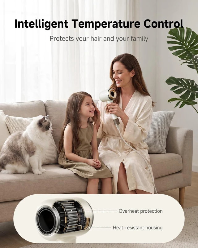Alt view image 4 of 7 - High-Speed Hair Dryer with Diffuser, 110k RPM Ionic Blow Dryer | 200M Negative Ions, Intelligent Temperature Control, Low Noise Brushless Motor for Fast Drying, for All Hair Types