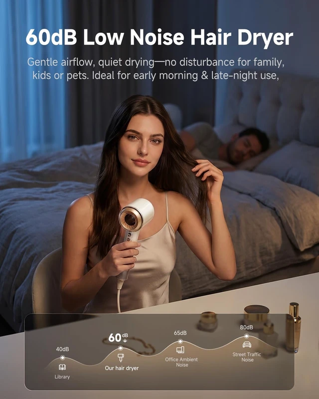 Alt view image 5 of 7 - High-Speed Hair Dryer with Diffuser, 110k RPM Ionic Blow Dryer | 200M Negative Ions, Intelligent Temperature Control, Low Noise Brushless Motor for Fast Drying, for All Hair Types