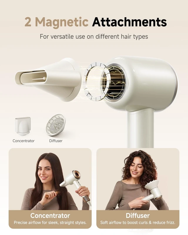 Alt view image 7 of 7 - High-Speed Hair Dryer with Diffuser, 110k RPM Ionic Blow Dryer | 200M Negative Ions, Intelligent Temperature Control, Low Noise Brushless Motor for Fast Drying, for All Hair Types