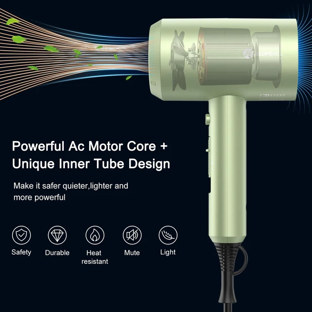 Alt view image 2 of 7 - Professional Ionic Hair Dryer, Lime Cream | 1800W Fast Drying, Low Noise, 2 Concentrator Nozzles, 1 Diffuser Attachment
