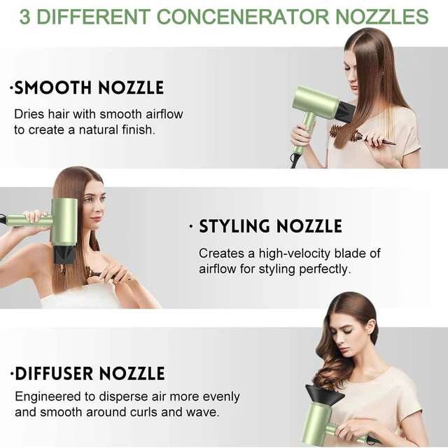 Alt view image 3 of 7 - Professional Ionic Hair Dryer, Lime Cream | 1800W Fast Drying, Low Noise, 2 Concentrator Nozzles, 1 Diffuser Attachment