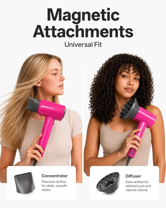 Alt view image 4 of 7 - Hair Dryer, High-Speed Blow Dryer with Magnetic Diffuser,1500 Watts | Magnetic Styling, Low Noise: Attach the diffuser in seconds for soft curls, while the under-60 dB motor makes drying quieter.