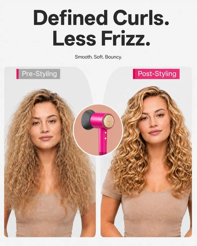 Alt view image 6 of 7 - Hair Dryer, High-Speed Blow Dryer with Magnetic Diffuser,1500 Watts | Magnetic Styling, Low Noise: Attach the diffuser in seconds for soft curls, while the under-60 dB motor makes drying quieter.