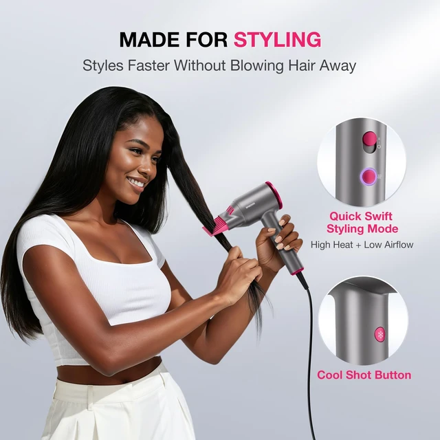 Alt view image 7 of 7 - Hair Dryer, 110,000 RPM High-Speed Brushless Motor for Fast Drying | 1875W Plasma Blow Dryer with Comb, Diffuser & Concentrator for All Hair Types, 550 Million Ionic, Portable for Home, Gray