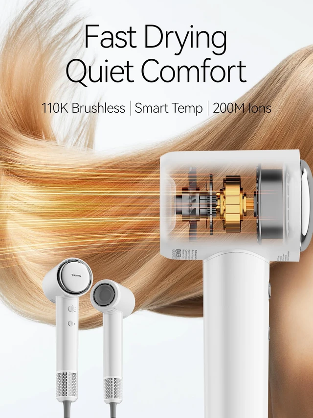 Alt view image 2 of 7 - Hair Dryer, Blow Dryer with Diffuser, Ionic Professional High-Speed 1500W Low-Noise, 110,000 RPM Brushless Motor, Fast Drying, Travel Compact for Women & Men (White)