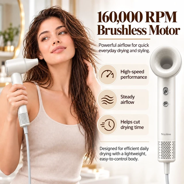 Alt view image 6 of 7 - Lightweight High-Speed Hair Dryer with Diffuser, 330g Body | Ionic airflow with magnetic concentrator, 2 air speeds and 4 heat modes for curly, wavy and straight hair
