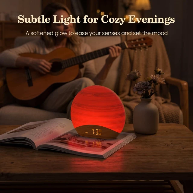 Alt view image 5 of 7 - Natural Wood Grain Sunrise Alarm Clock, Sound Machine & Night Light | Science-backed sleep sound, 0-100% Dimmable Clock, Night Light,Brown/Pink/White Noise Sound Machine for Babys, Kids, Adults