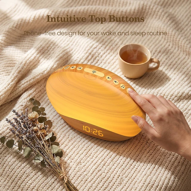 Alt view image 7 of 7 - Natural Wood Grain Sunrise Alarm Clock, Sound Machine & Night Light | Science-backed sleep sound, 0-100% Dimmable Clock, Night Light,Brown/Pink/White Noise Sound Machine for Babys, Kids, Adults