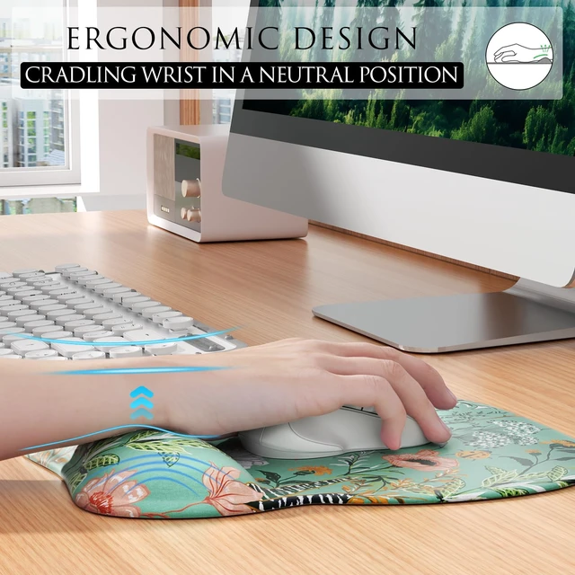Alt view image 4 of 6 - Ergonomic Mouse Pad Gel Wrist Rest, 9.4 x 8.1 in, Garden Whispers | Ergonomic Shape Design, Multiple Pattern Options, Gel Wrist Comfort, Smooth Lycra Surface, Non-Slip PU Base