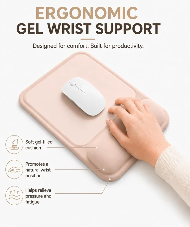 Alt view image 2 of 7 - Ergonomic Mouse Pad with Wrist Rest, Gel Mousepad with Soft Wrist Support, Non-Slip PU Base, Smooth Surface Mouse Pad for Wrist Pain Relief, Computer Laptop Office Home & Gaming (Nude Apricot)