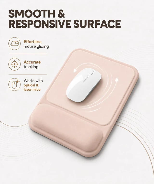 Alt view image 3 of 7 - Ergonomic Mouse Pad with Wrist Rest, Gel Mousepad with Soft Wrist Support, Non-Slip PU Base, Smooth Surface Mouse Pad for Wrist Pain Relief, Computer Laptop Office Home & Gaming (Nude Apricot)