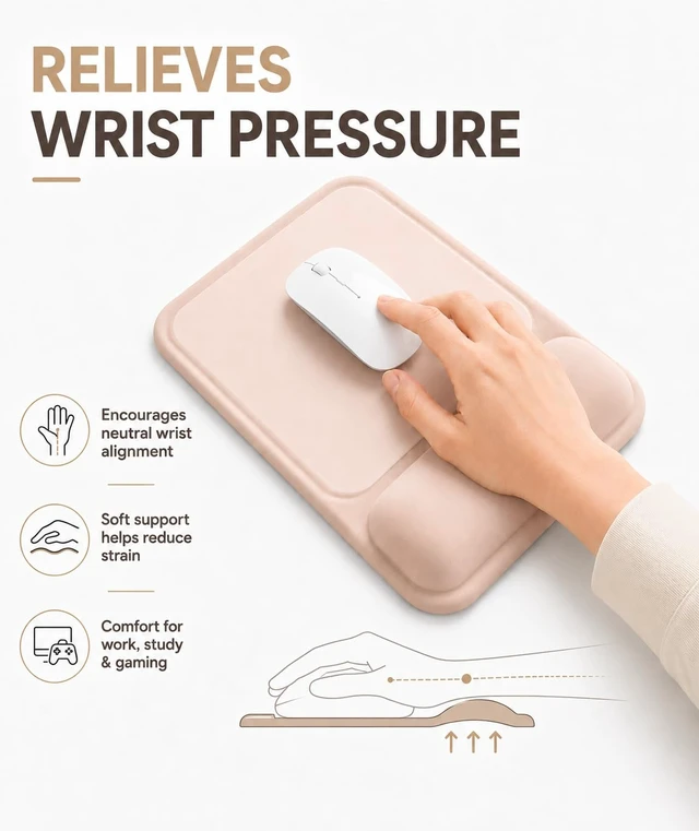 Alt view image 4 of 7 - Ergonomic Mouse Pad with Wrist Rest, Gel Mousepad with Soft Wrist Support, Non-Slip PU Base, Smooth Surface Mouse Pad for Wrist Pain Relief, Computer Laptop Office Home & Gaming (Nude Apricot)