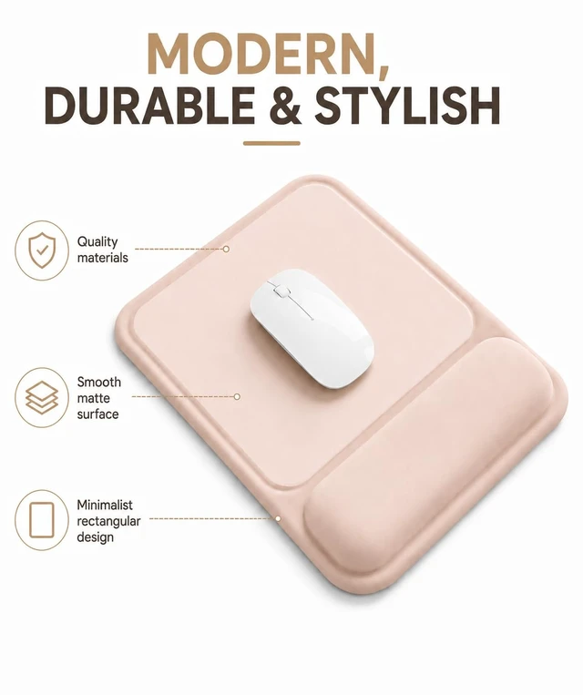 Alt view image 5 of 7 - Ergonomic Mouse Pad with Wrist Rest, Gel Mousepad with Soft Wrist Support, Non-Slip PU Base, Smooth Surface Mouse Pad for Wrist Pain Relief, Computer Laptop Office Home & Gaming (Nude Apricot)