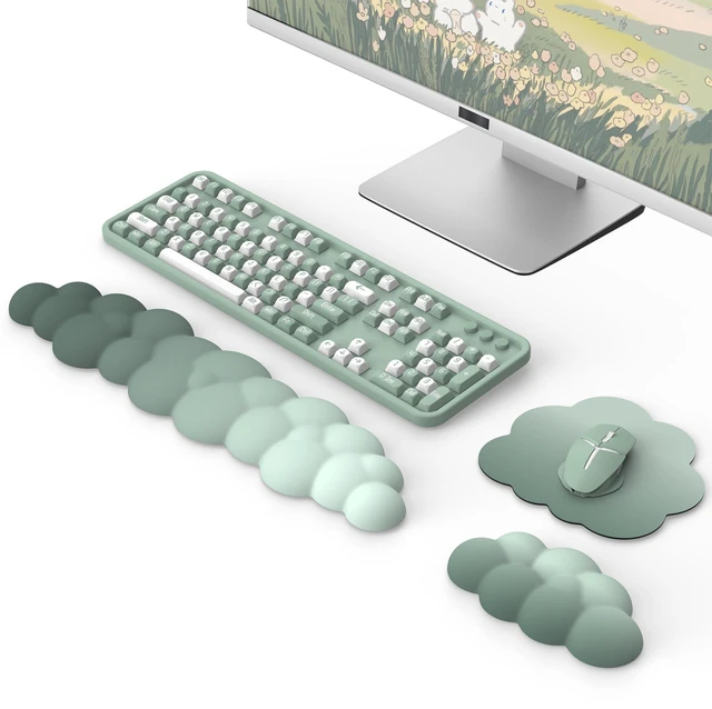 Main image of Cloud Wrist Rest for Keyboard and Mouse with Mouse Pad, Green | Ergonomic Cloud Arm Keyboard Wrist Rest with Mouse Rest Wrist Pad, Durable Polyester, For Office, Gaming, Computer, Laptop