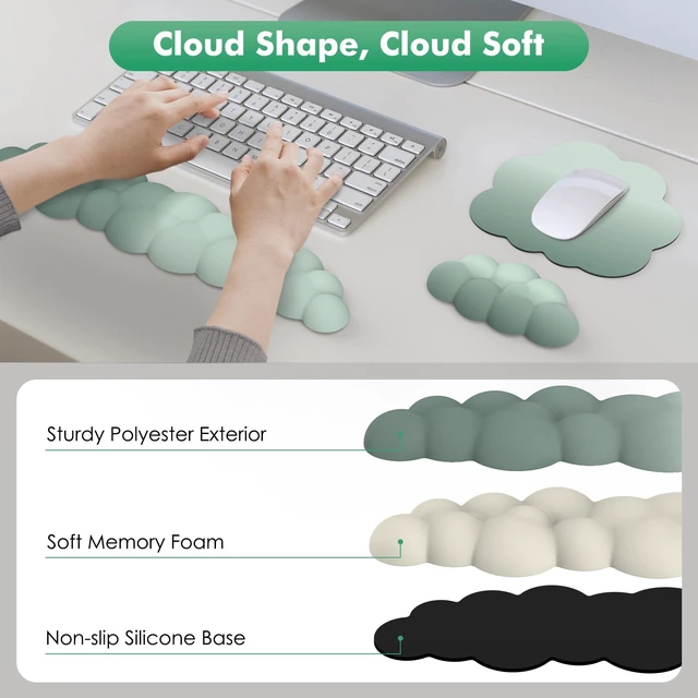 Alt view image 4 of 7 - Cloud Wrist Rest for Keyboard and Mouse with Mouse Pad, Green | Ergonomic Cloud Arm Keyboard Wrist Rest with Mouse Rest Wrist Pad, Durable Polyester, For Office, Gaming, Computer, Laptop