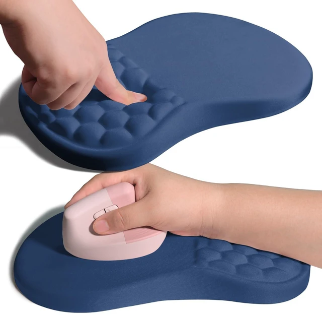 Main image of Ergonomic Joint Wrist Support Mouse Pad with Memory Foam Cushion Massage Bump, Carpal Tunnel Pain Relief Mousepad Slope Design for Wrist Rest, 11.8x7.9 in, Dark Steel Blue