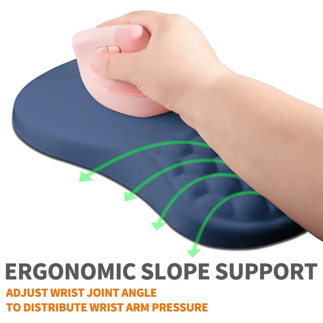 Alt view image 2 of 6 - Ergonomic Joint Wrist Support Mouse Pad with Memory Foam Cushion Massage Bump, Carpal Tunnel Pain Relief Mousepad Slope Design for Wrist Rest, 11.8x7.9 in, Dark Steel Blue