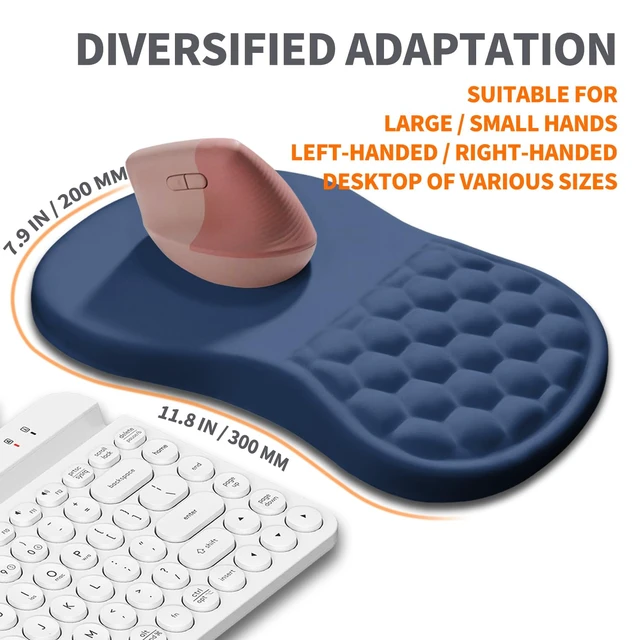 Alt view image 5 of 6 - Ergonomic Joint Wrist Support Mouse Pad with Memory Foam Cushion Massage Bump, Carpal Tunnel Pain Relief Mousepad Slope Design for Wrist Rest, 11.8x7.9 in, Dark Steel Blue