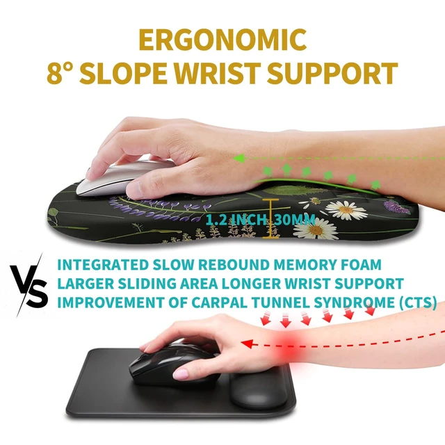 Alt view image 4 of 6 - Ergonomic Mouse Pad Wrist Support, Wrist Rest Mousepad for Carpal Tunnel Pain Relief with Integrated Memory Foam Slope Massage Bulge (11.8x7.9 inch,Flowers