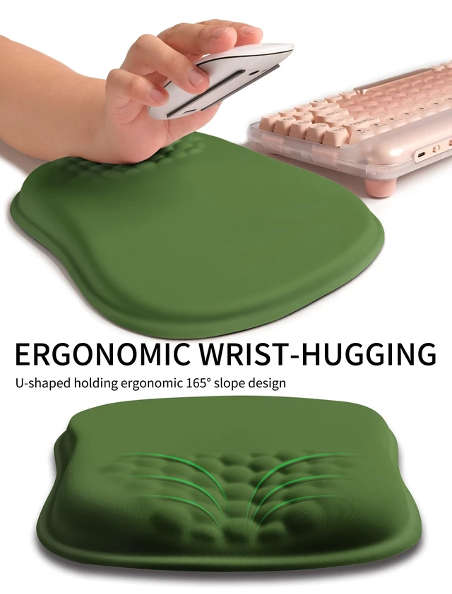 Alt view image 2 of 6 - Ergonomic Wrist-Hugging Mouse Pad Wrist Support, U-Shaped Holding Wrist Rest Mousepad for Carpal Tunnel Pain Relief with Cushioned Memory Foam Slope Massage Bulge (10.2x8.3 in,Dill Green)