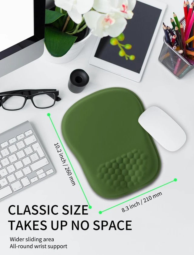 Alt view image 3 of 6 - Ergonomic Wrist-Hugging Mouse Pad Wrist Support, U-Shaped Holding Wrist Rest Mousepad for Carpal Tunnel Pain Relief with Cushioned Memory Foam Slope Massage Bulge (10.2x8.3 in,Dill Green)