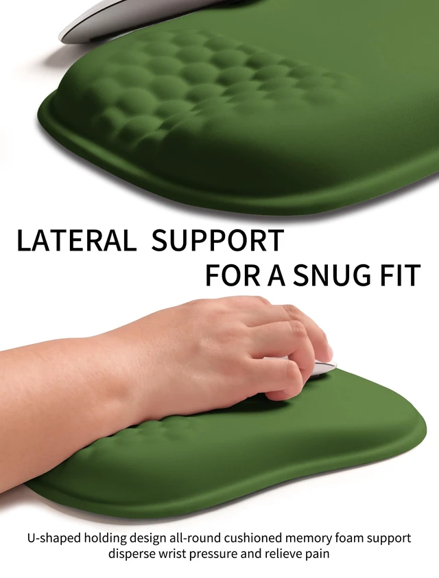 Alt view image 4 of 6 - Ergonomic Wrist-Hugging Mouse Pad Wrist Support, U-Shaped Holding Wrist Rest Mousepad for Carpal Tunnel Pain Relief with Cushioned Memory Foam Slope Massage Bulge (10.2x8.3 in,Dill Green)