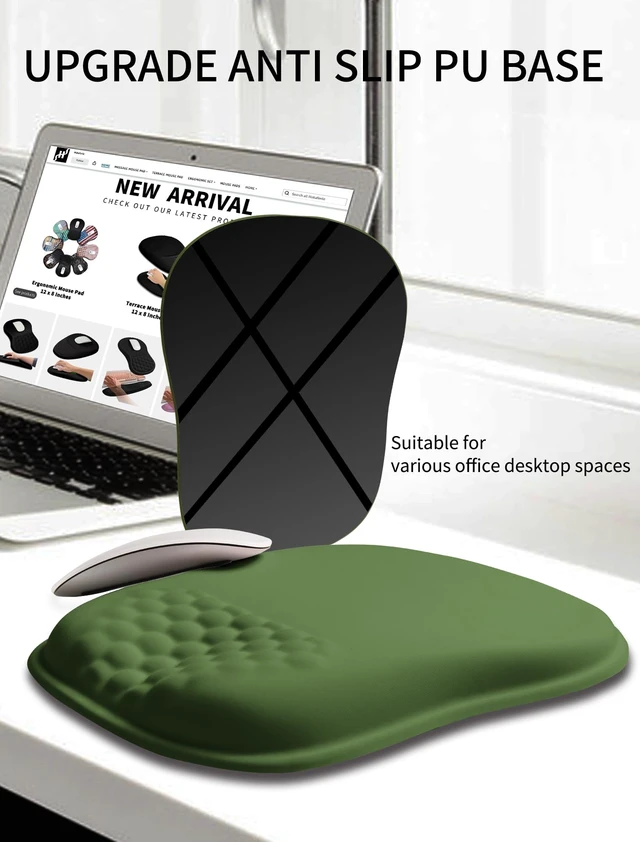 Alt view image 6 of 6 - Ergonomic Wrist-Hugging Mouse Pad Wrist Support, U-Shaped Holding Wrist Rest Mousepad for Carpal Tunnel Pain Relief with Cushioned Memory Foam Slope Massage Bulge (10.2x8.3 in,Dill Green)