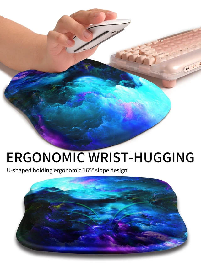 Alt view image 2 of 6 - Ergonomic Wrist-Hugging Mouse Pad Wrist Support, U-Shaped Holding Wrist Rest Mousepad for Carpal Tunnel Pain Relief with Cushioned Memory Foam Slope Massage Bulge (10.2x8.3 in,Nebula)