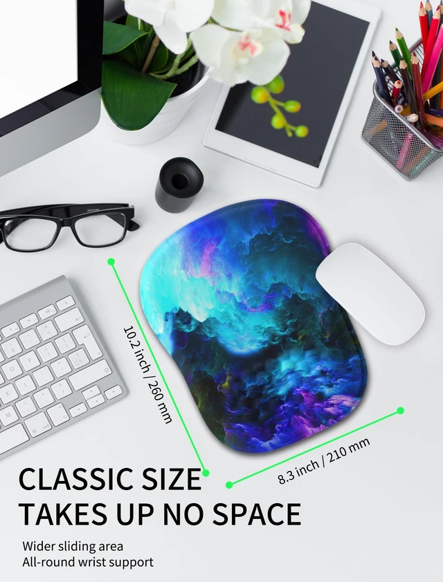 Alt view image 3 of 6 - Ergonomic Wrist-Hugging Mouse Pad Wrist Support, U-Shaped Holding Wrist Rest Mousepad for Carpal Tunnel Pain Relief with Cushioned Memory Foam Slope Massage Bulge (10.2x8.3 in,Nebula)