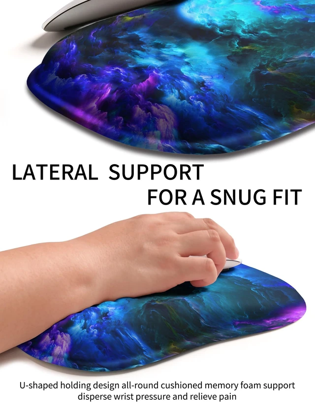 Alt view image 4 of 6 - Ergonomic Wrist-Hugging Mouse Pad Wrist Support, U-Shaped Holding Wrist Rest Mousepad for Carpal Tunnel Pain Relief with Cushioned Memory Foam Slope Massage Bulge (10.2x8.3 in,Nebula)