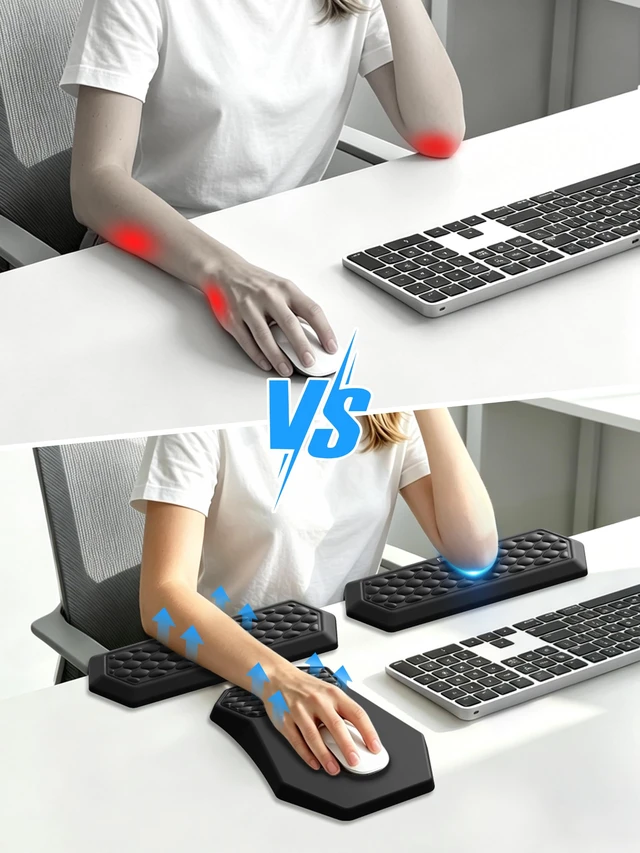 Alt view image 2 of 7 - 2-in-1 L-Shaped Desk Elbow Pads & & Mouse Pad Set with Wrist Rest, Black | Ergonomic Desk Edge Cushion, Soft Memory Foam Comfort Support for Wrist Arm Elbow, Non-Slip Base