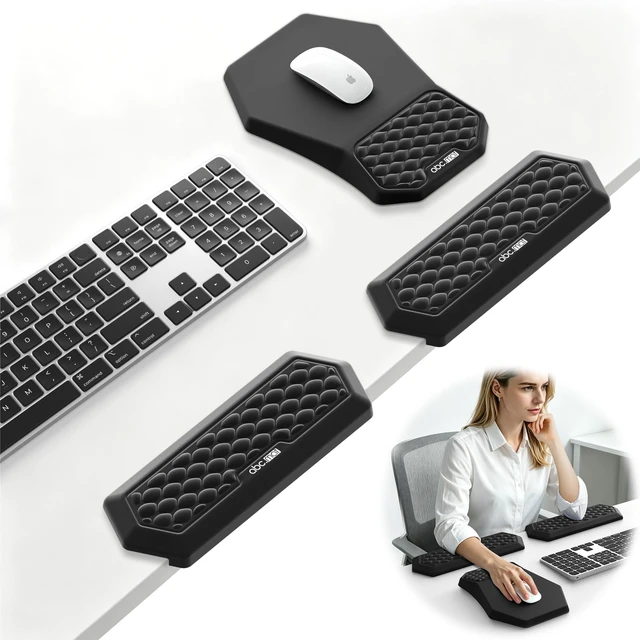 Main image of 2-in-1 L-Shaped Desk Elbow Pads & & Mouse Pad Set with Wrist Rest, Black | Ergonomic Desk Edge Cushion, Soft Memory Foam Comfort Support for Wrist Arm Elbow, Non-Slip Base