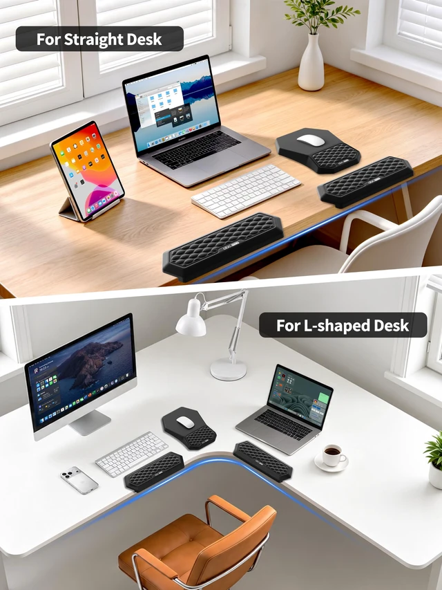 Alt view image 5 of 7 - 2-in-1 L-Shaped Desk Elbow Pads & & Mouse Pad Set with Wrist Rest, Black | Ergonomic Desk Edge Cushion, Soft Memory Foam Comfort Support for Wrist Arm Elbow, Non-Slip Base
