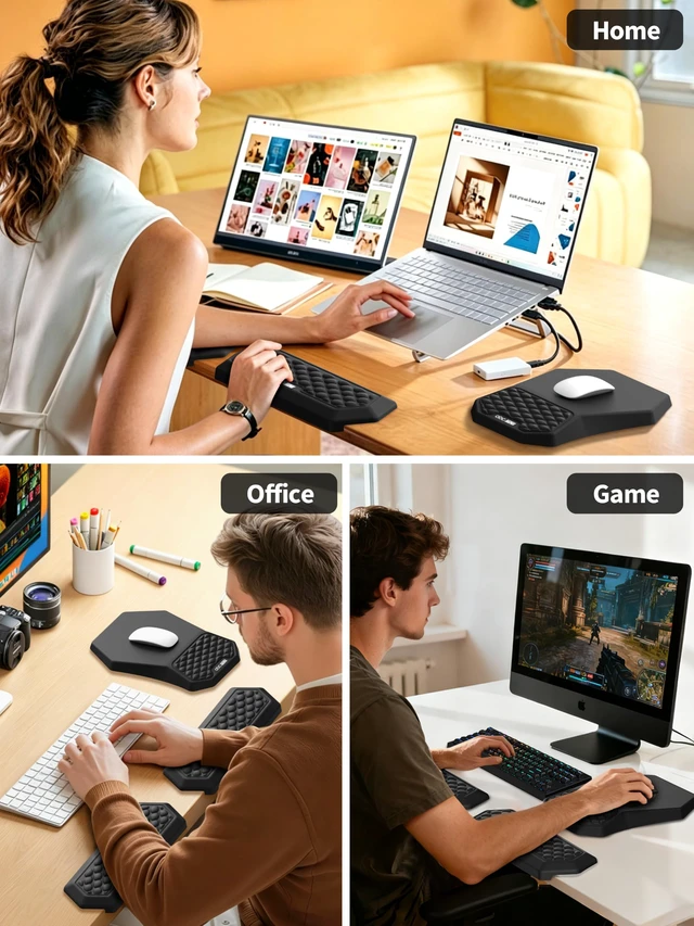 Alt view image 7 of 7 - 2-in-1 L-Shaped Desk Elbow Pads & & Mouse Pad Set with Wrist Rest, Black | Ergonomic Desk Edge Cushion, Soft Memory Foam Comfort Support for Wrist Arm Elbow, Non-Slip Base