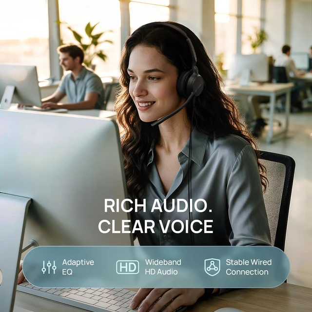 Alt view image 3 of 7 - UH42 Wired USB-C/A Headset, AI Noise Canceling Mic, in-line Control | Teams & Zoom Certified, Dual-ear Computer Headphones, Play & Plug for PC/Laptop/Phone,Call Center, Work from Home,7ft Cable