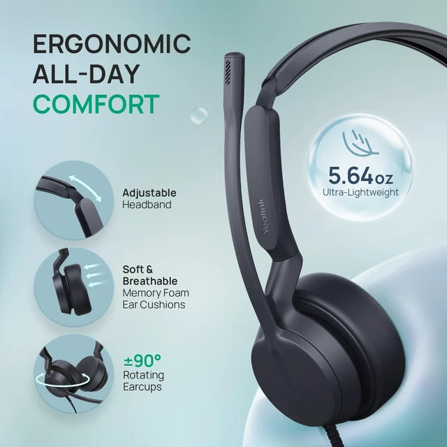 Alt view image 7 of 7 - UH42 Wired USB-C/A Headset, AI Noise Canceling Mic, in-line Control | Teams & Zoom Certified, Dual-ear Computer Headphones, Play & Plug for PC/Laptop/Phone,Call Center, Work from Home,7ft Cable