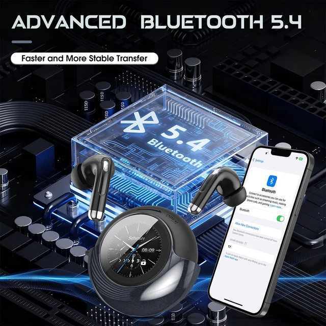 Alt view image 3 of 7 - Wireless Earbuds with Smart Touch Screen & 180° Rotating Case, Bluetooth 5.4 Headphones, Noise Cancelling Ear Buds for Clear Calls, Stress Relief Design Earphones (Black)
