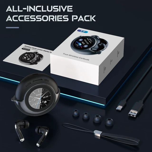 Alt view image 7 of 7 - Wireless Earbuds with Smart Touch Screen & 180° Rotating Case, Bluetooth 5.4 Headphones, Noise Cancelling Ear Buds for Clear Calls, Stress Relief Design Earphones (Black)