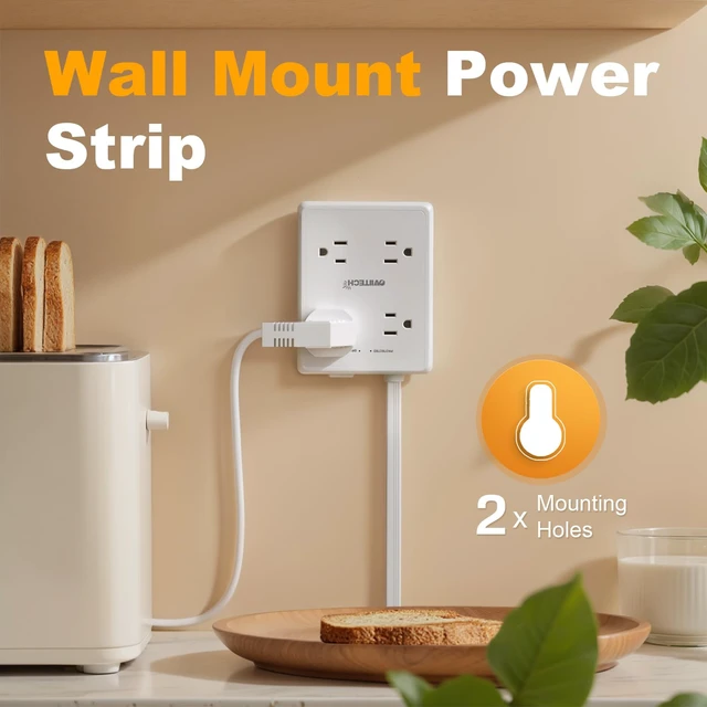 Alt view image 5 of 7 - 1350J Surge Protector Power Strip 6Ft Flat Extension Cord, White | 8 Outlets 4USB Ports, Ideal for Office, Home