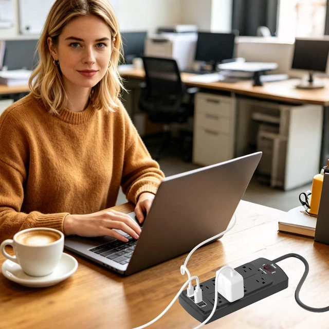 Alt view image 4 of 7 - 6Ft Surge Protector Power Strip with 8 Outlets and 4 USB Ports | 6 Feet Flat Plug Extension Cord with Multiple Outlets for Home, Office, Dorm Essentials, 2700 Joules, ETL, Black