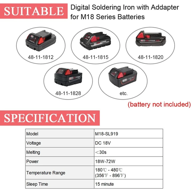 Alt view image 4 of 5 - Portable Soldering Iron Adapter Compatible with Mil.waukee m18 | 18V Batteries, with Adjustable Temperature 356°F-896°F, LED Display, Portable Soldering Kit