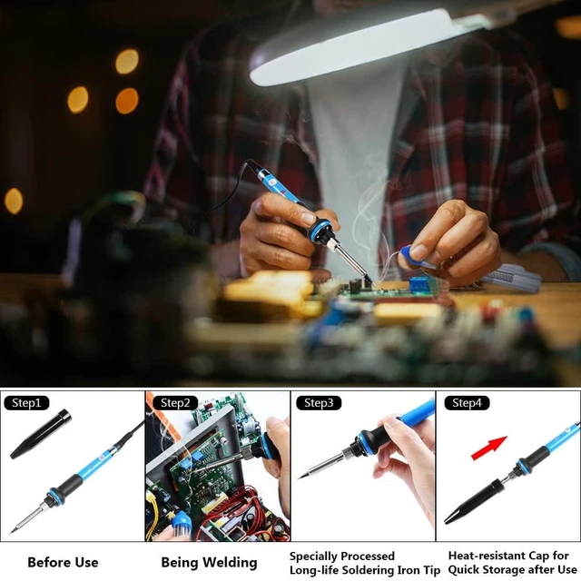 Alt view image 3 of 7 - 19-in-1 90W Soldering Iron Kit with Digital Multimeter, Test Leads | Adjustable 180-480°C Soldering Kit for Electronics with 5 Tips, Desoldering Pump, Screwdriver, Tweezers and Carrying Case