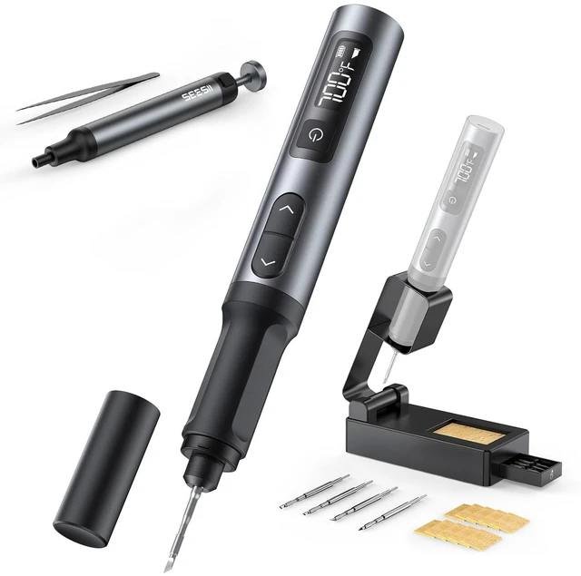 Main image of S01 16W Cordless Soldering Iron Kit, 2600mAh Battery, Foldable Stand | 7s Fast Heating(390-840), 10 Step Adjust, Protective Cap, Portable 16W Soldering Pen for Electronics Repair, DIY & PCB