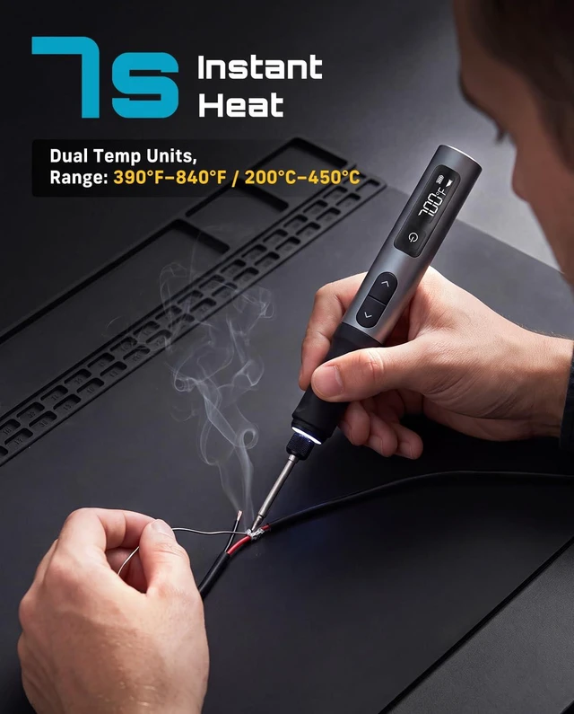 Alt view image 2 of 7 - S01 16W Cordless Soldering Iron Kit, 2600mAh Battery, Foldable Stand | 7s Fast Heating(390-840), 10 Step Adjust, Protective Cap, Portable 16W Soldering Pen for Electronics Repair, DIY & PCB