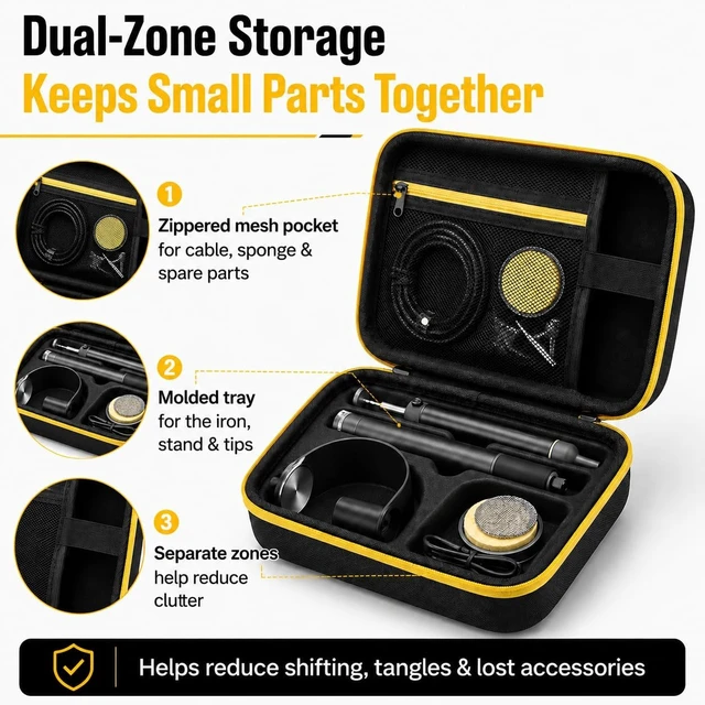 Alt view image 2 of 7 - Carrying Case Compatible with Fanttik T1 Max Soldering Iron Kit | EVA Shell with Oxford Exterior, Molded Tray, Mesh Pocket, Dual Zippers and Reinforced Handle for Work, Black, Case Only