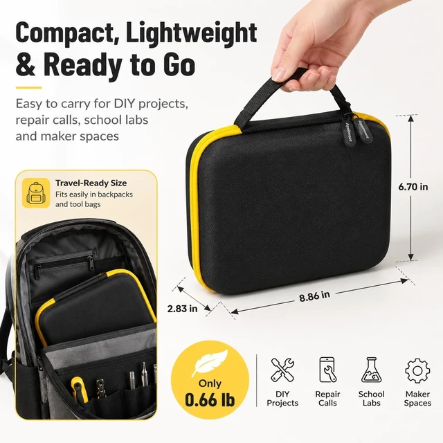 Alt view image 7 of 7 - Carrying Case Compatible with Fanttik T1 Max Soldering Iron Kit | EVA Shell with Oxford Exterior, Molded Tray, Mesh Pocket, Dual Zippers and Reinforced Handle for Work, Black, Case Only