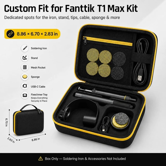 Alt view image 4 of 7 - Carrying Case Compatible with Fanttik T1 Max Soldering Iron Kit | EVA Shell with Oxford Exterior, Molded Tray, Mesh Pocket, Dual Zippers and Reinforced Handle for Work, Black, Case Only