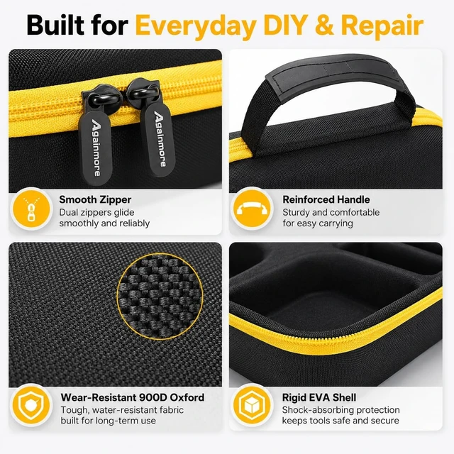 Alt view image 5 of 7 - Carrying Case Compatible with Fanttik T1 Max Soldering Iron Kit | EVA Shell with Oxford Exterior, Molded Tray, Mesh Pocket, Dual Zippers and Reinforced Handle for Work, Black, Case Only