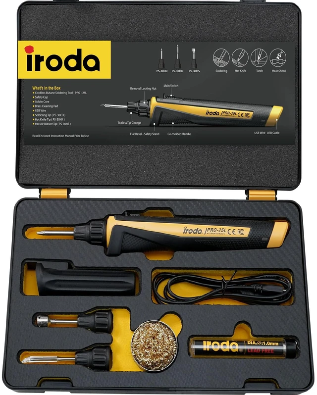 Main image of SolderPro 25LK Battery Soldering Iron Kit, Pro Grade 30W Type C USB Rechargeable Soldering Iron | 3200mAh Japanese Battery | LED Spotlight, With 3 Tips & Case