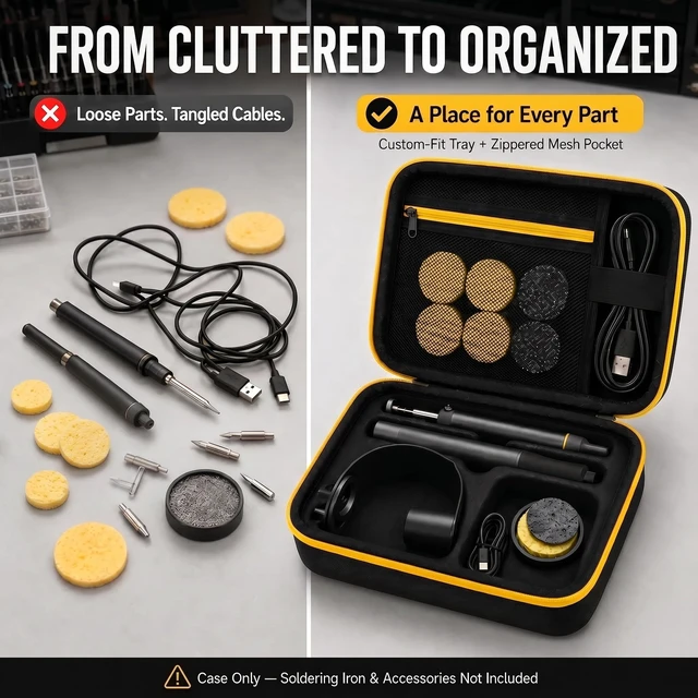 Alt view image 6 of 7 - Carrying Case Compatible with Fanttik T1 Max Soldering Iron Kit | EVA Shell with Oxford Exterior, Molded Tray, Mesh Pocket, Dual Zippers and Reinforced Handle for Work, Black, Case Only